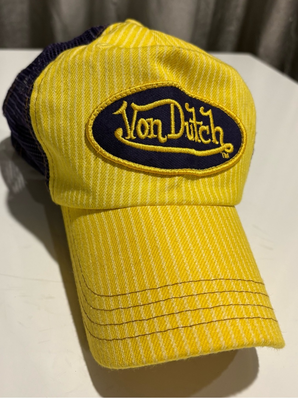 Von Dutch Yellow and Navy Logo Trucker Cap Vintage